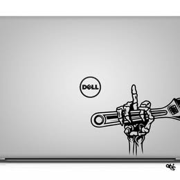 Skeleton Hand Middle Finger Wrench Vinyl Decal - Mechanic Attitude Sticker