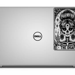 "THE IDGAF" Skeleton Messy Bun Tarot Card Vinyl Decal - Gothic Attitude Sticker
