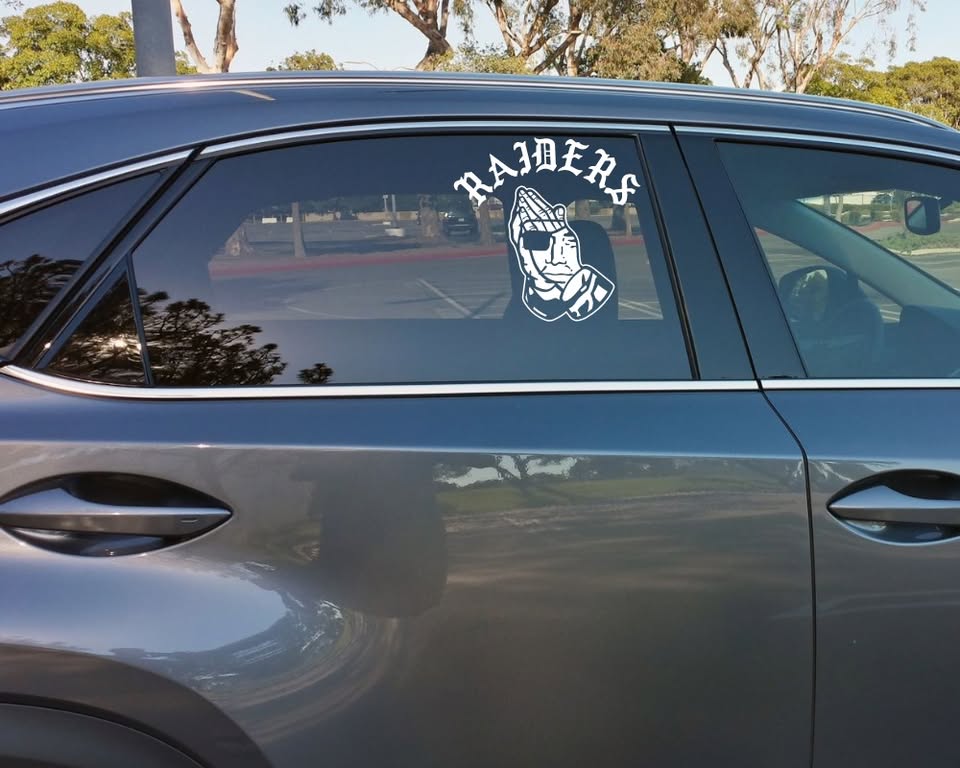 "RAIDERS" Praying Hands Vinyl Decal - NFL Fan Art Sticker