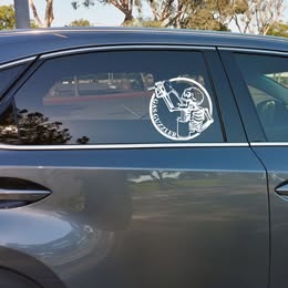 "GAS GUZZLER" Skeleton with Gas Can Vinyl Decal - Funny Car Sticker
