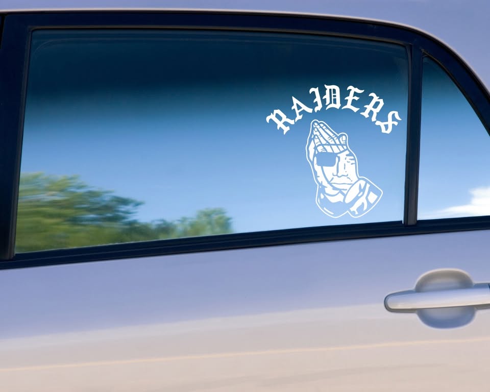 "RAIDERS" Praying Hands Vinyl Decal - NFL Fan Art Sticker