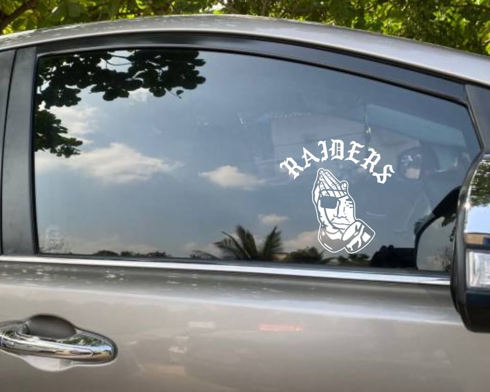"RAIDERS" Praying Hands Vinyl Decal - NFL Fan Art Sticker