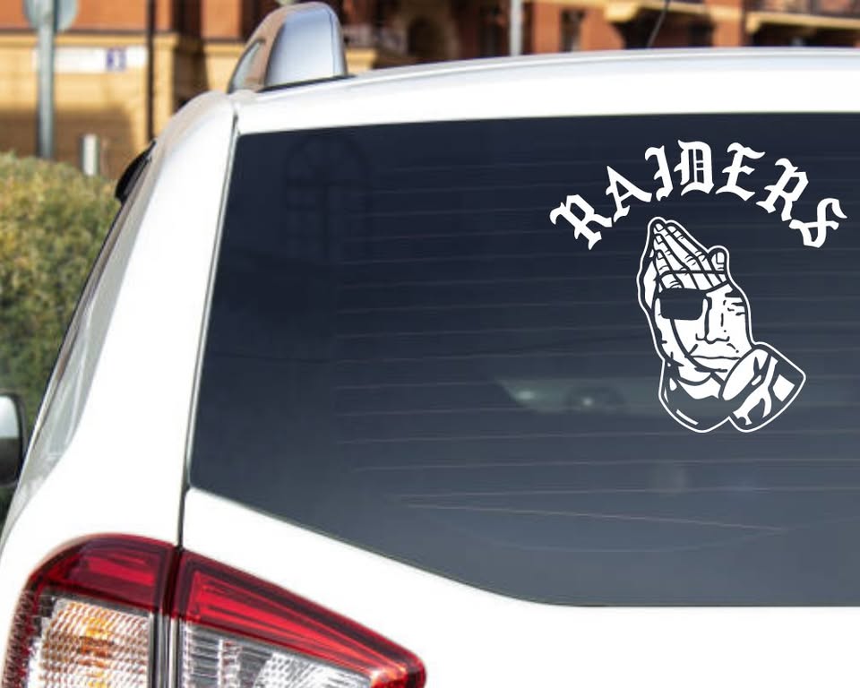 "RAIDERS" Praying Hands Vinyl Decal - NFL Fan Art Sticker