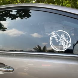 "GAS GUZZLER" Skeleton with Gas Can Vinyl Decal - Funny Car Sticker