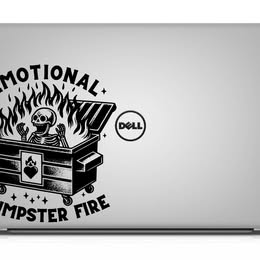 "Emotional Dumpster Fire" Skeleton Vinyl Decal | Funny Mental Health Sticker