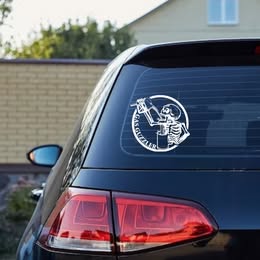 "GAS GUZZLER" Skeleton with Gas Can Vinyl Decal - Funny Car Sticker