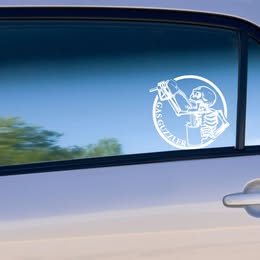 "GAS GUZZLER" Skeleton with Gas Can Vinyl Decal - Funny Car Sticker