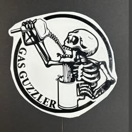 "GAS GUZZLER" Skeleton with Gas Can Vinyl Decal - Funny Car Sticker