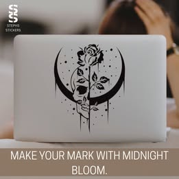 Skull & Rose Crescent Moon Vinyl Decal – Handmade Dark Romance Sticker