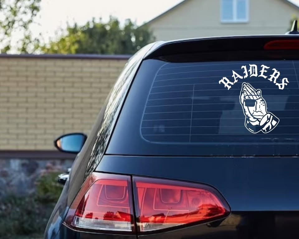 "RAIDERS" Praying Hands Vinyl Decal - NFL Fan Art Sticker