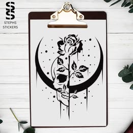 Skull & Rose Crescent Moon Vinyl Decal – Handmade Dark Romance Sticker