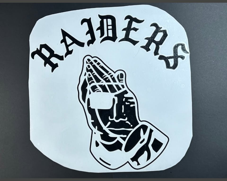 "RAIDERS" Praying Hands Vinyl Decal - NFL Fan Art Sticker