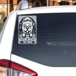"THE IDGAF" Skeleton Messy Bun Tarot Card Vinyl Decal - Gothic Attitude Sticker