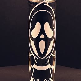 Horror Slasher Vinyl Candle Sticker – Jason & Ghostface Inspired Gothic Decal