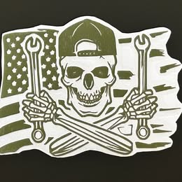 Mechanic Skull & American Flag Vinyl Decal