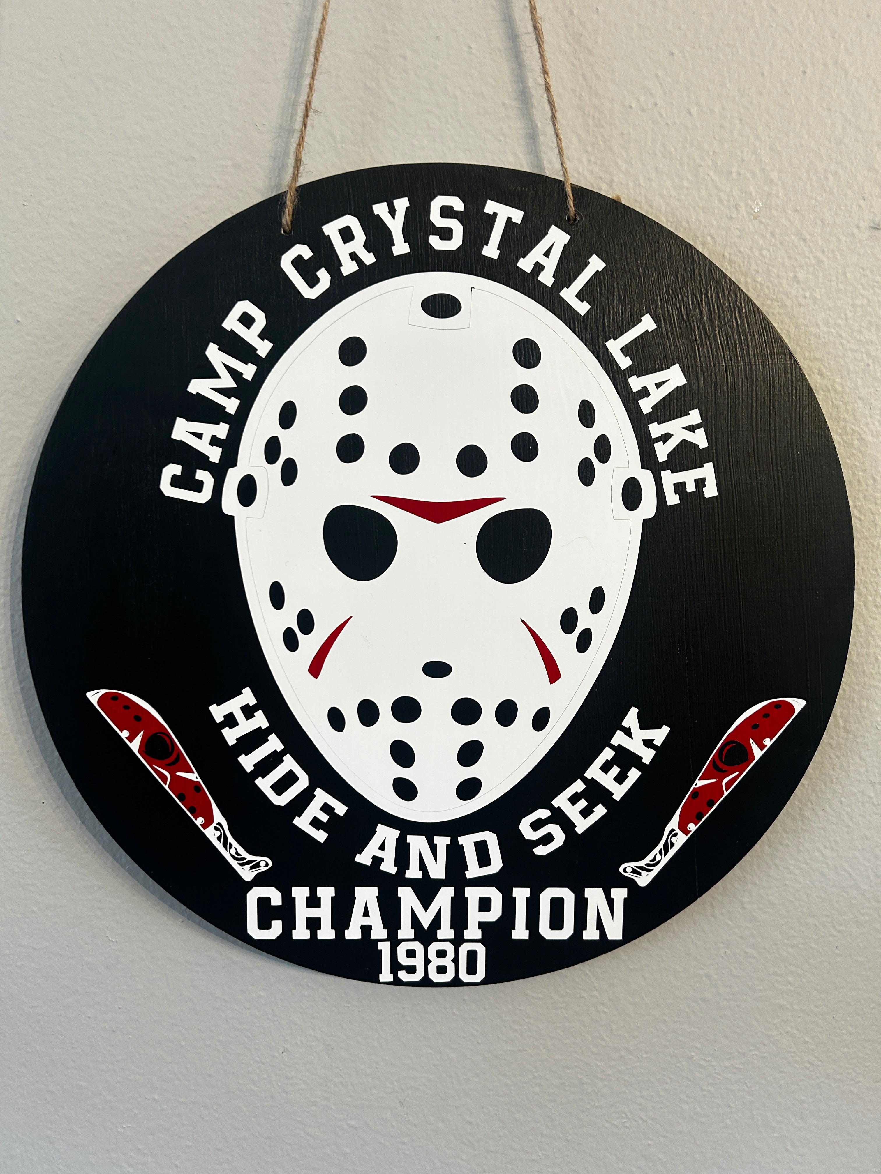 Camp Crystal Lake Hide and Seek Champion '80 Sign - Friday the 13th Decor