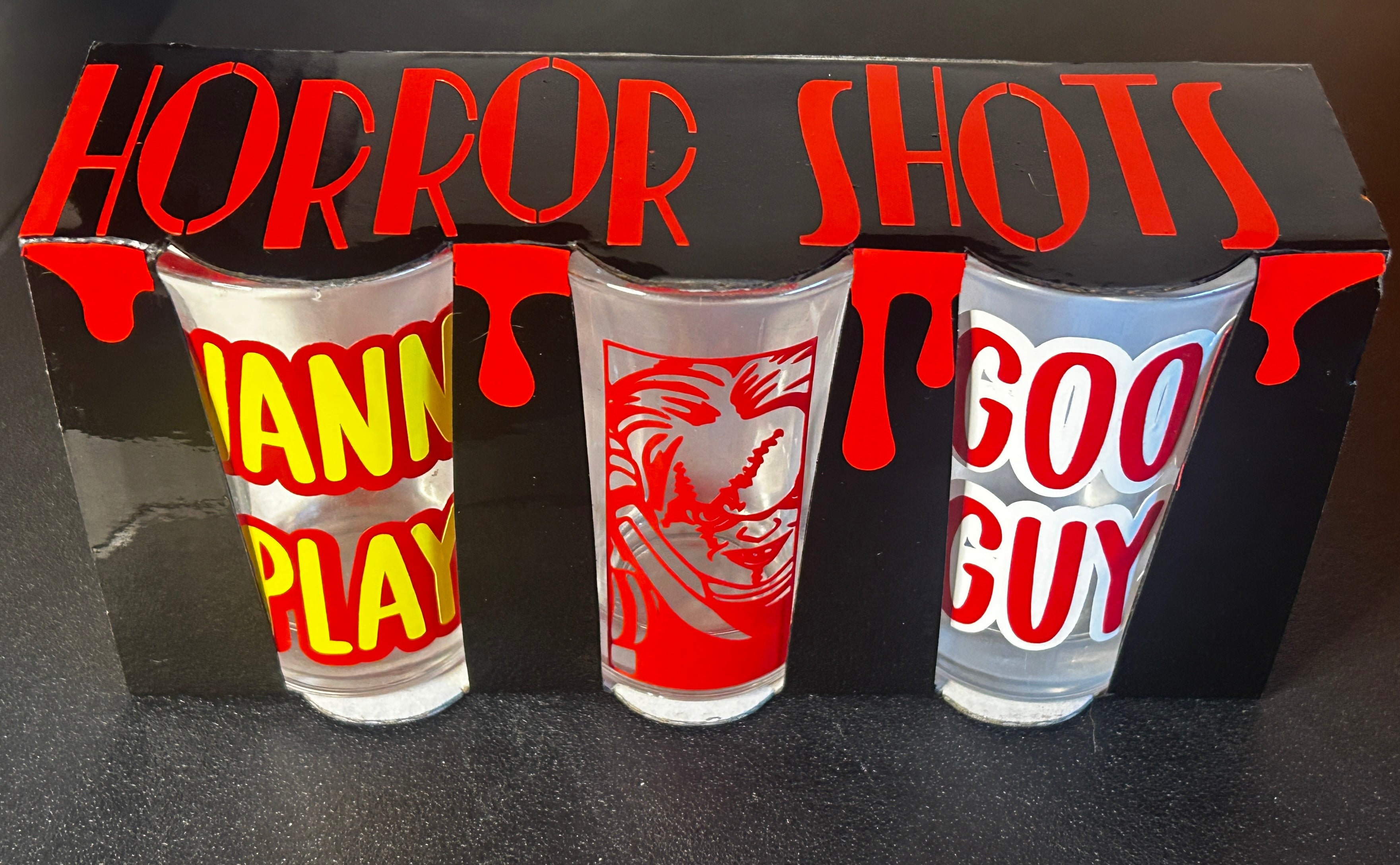 HORROR SHOTS! Chucky / Child's Play Shot Glass Set (New in Box)