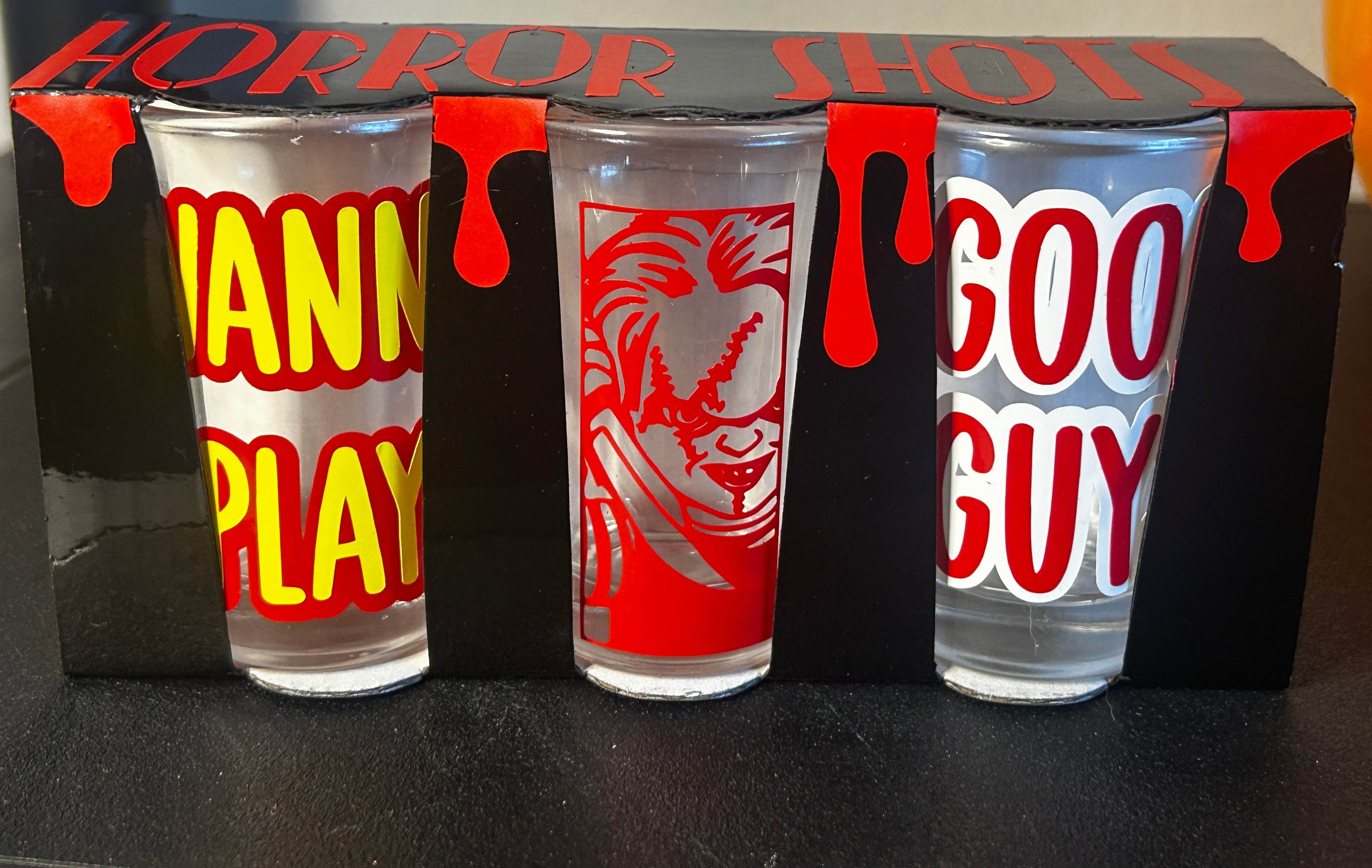 HORROR SHOTS! Chucky / Child's Play Shot Glass Set (New in Box)