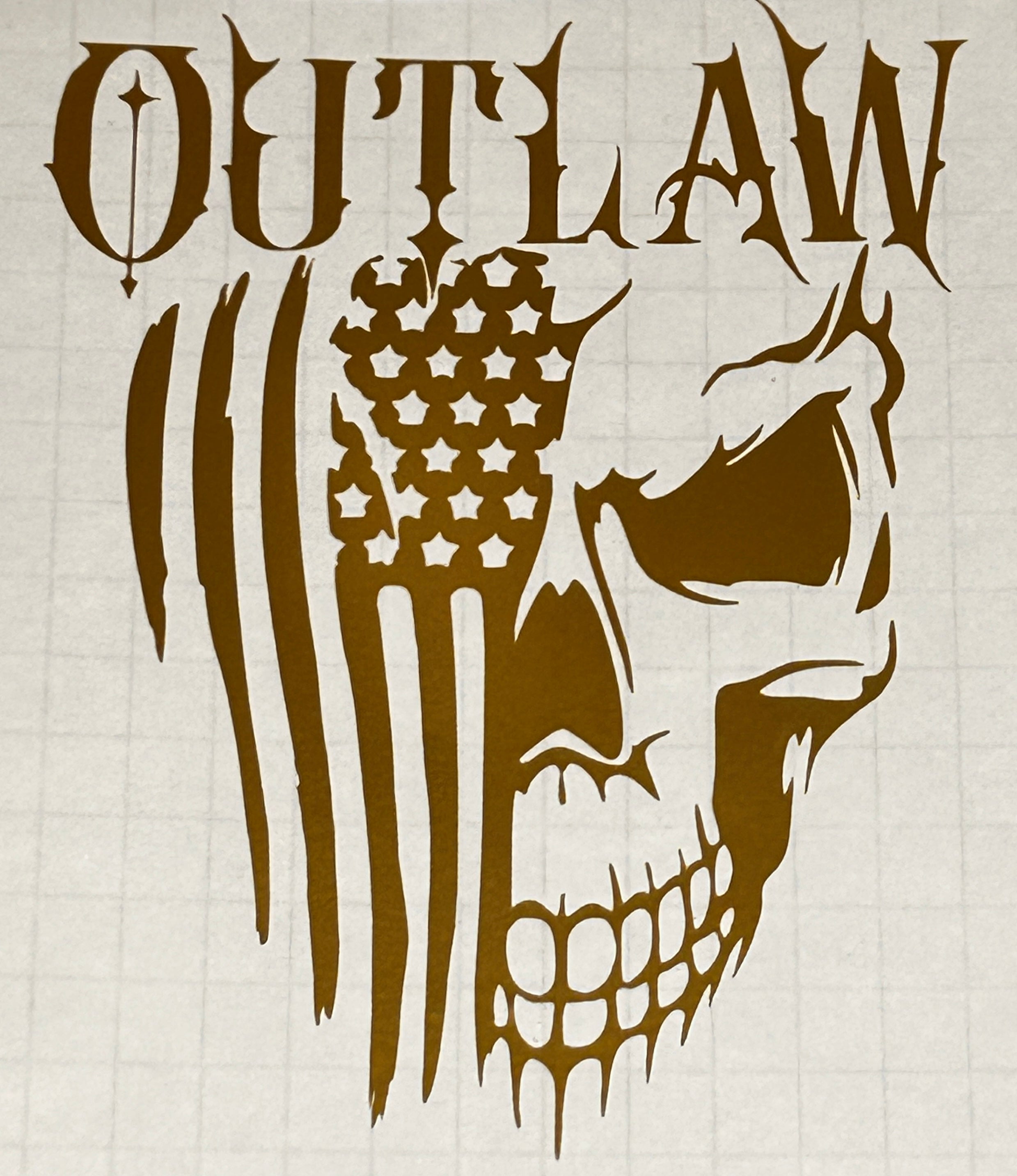 "OUTLAW" American Flag Distressed Skull Vinyl Decal