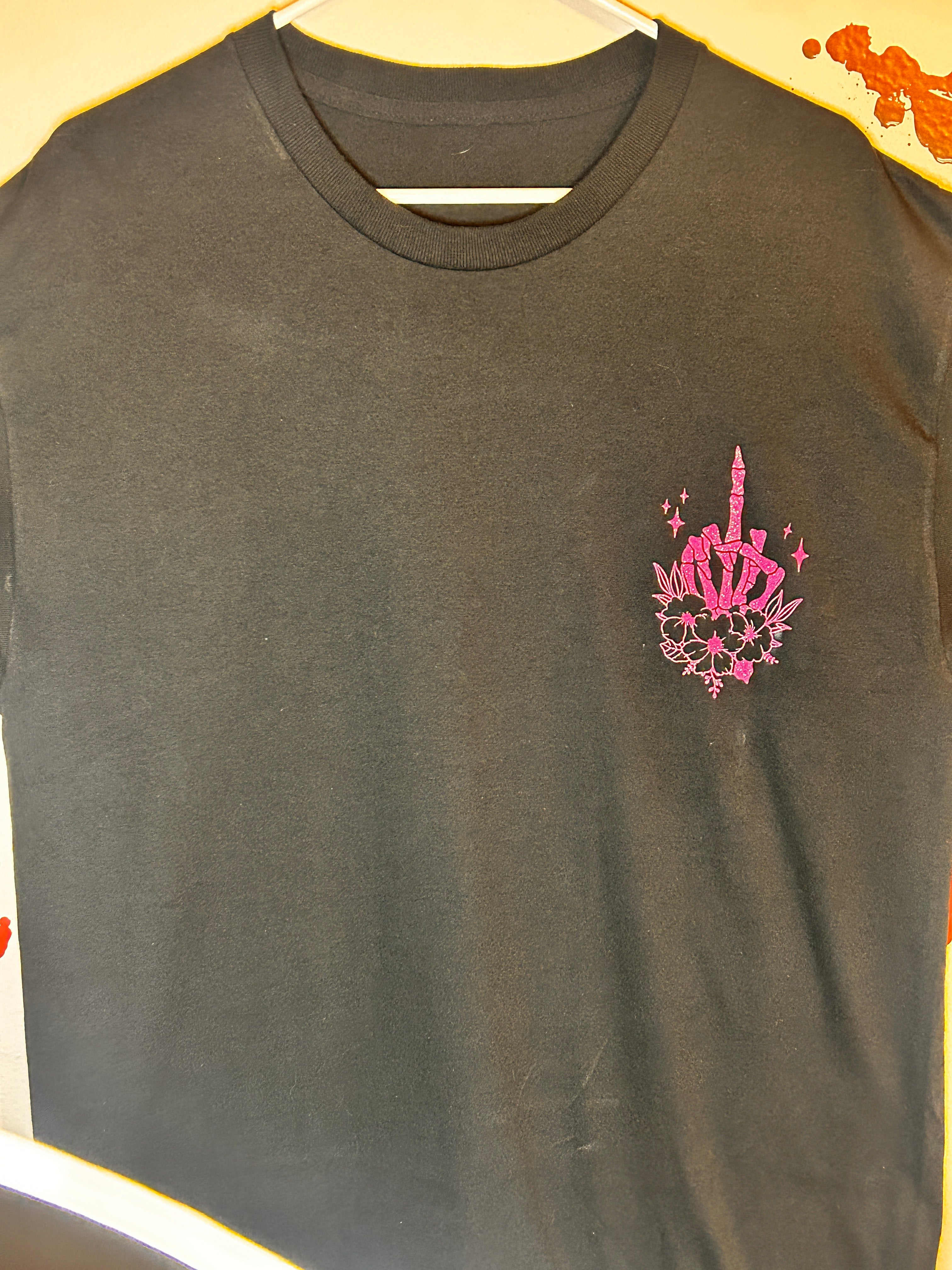 Middle Finger Higher" Skull & Floral Back Graphic T-Shirt