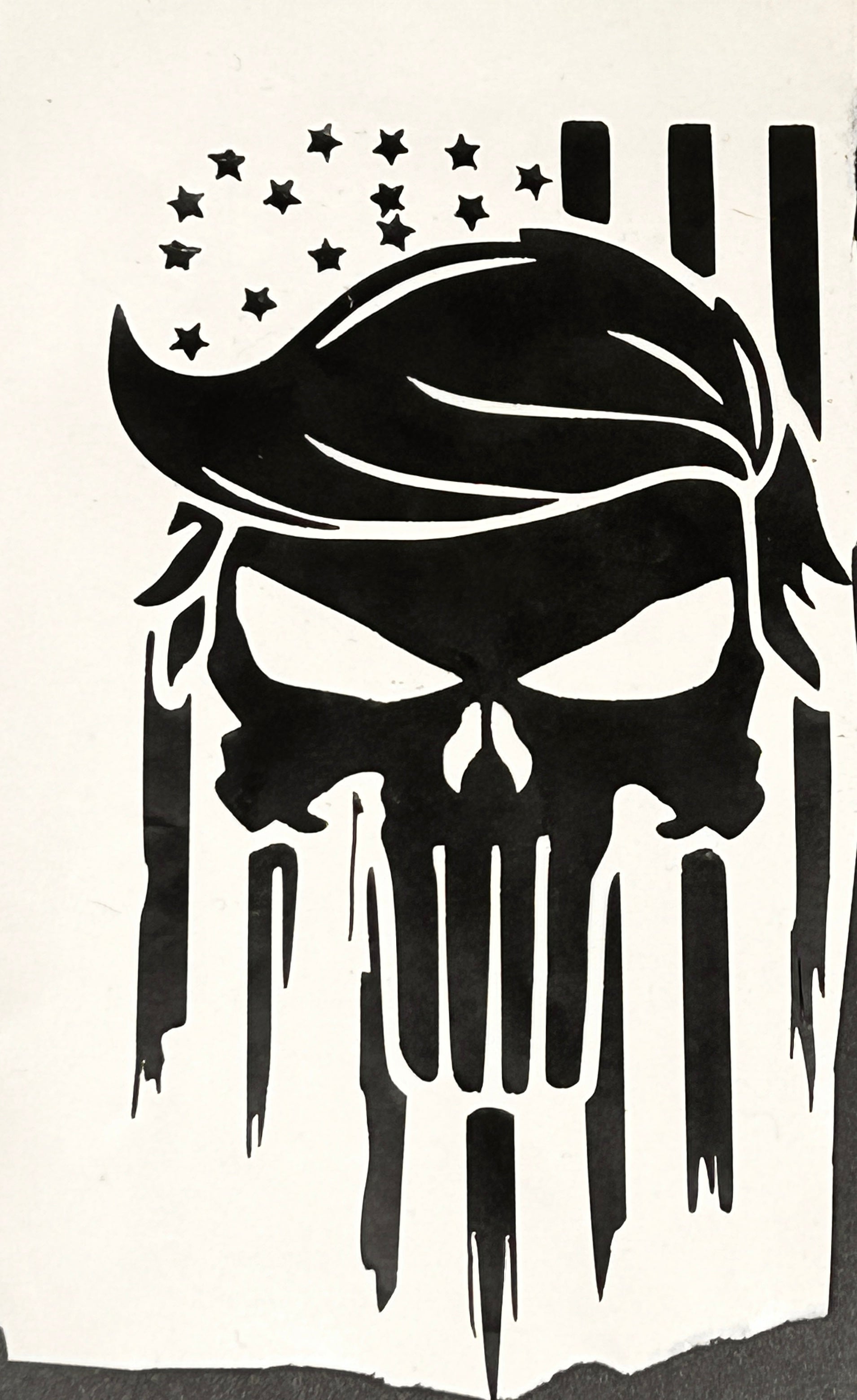 Skull Punisher Style Decal with Hair & American Flag Stripes